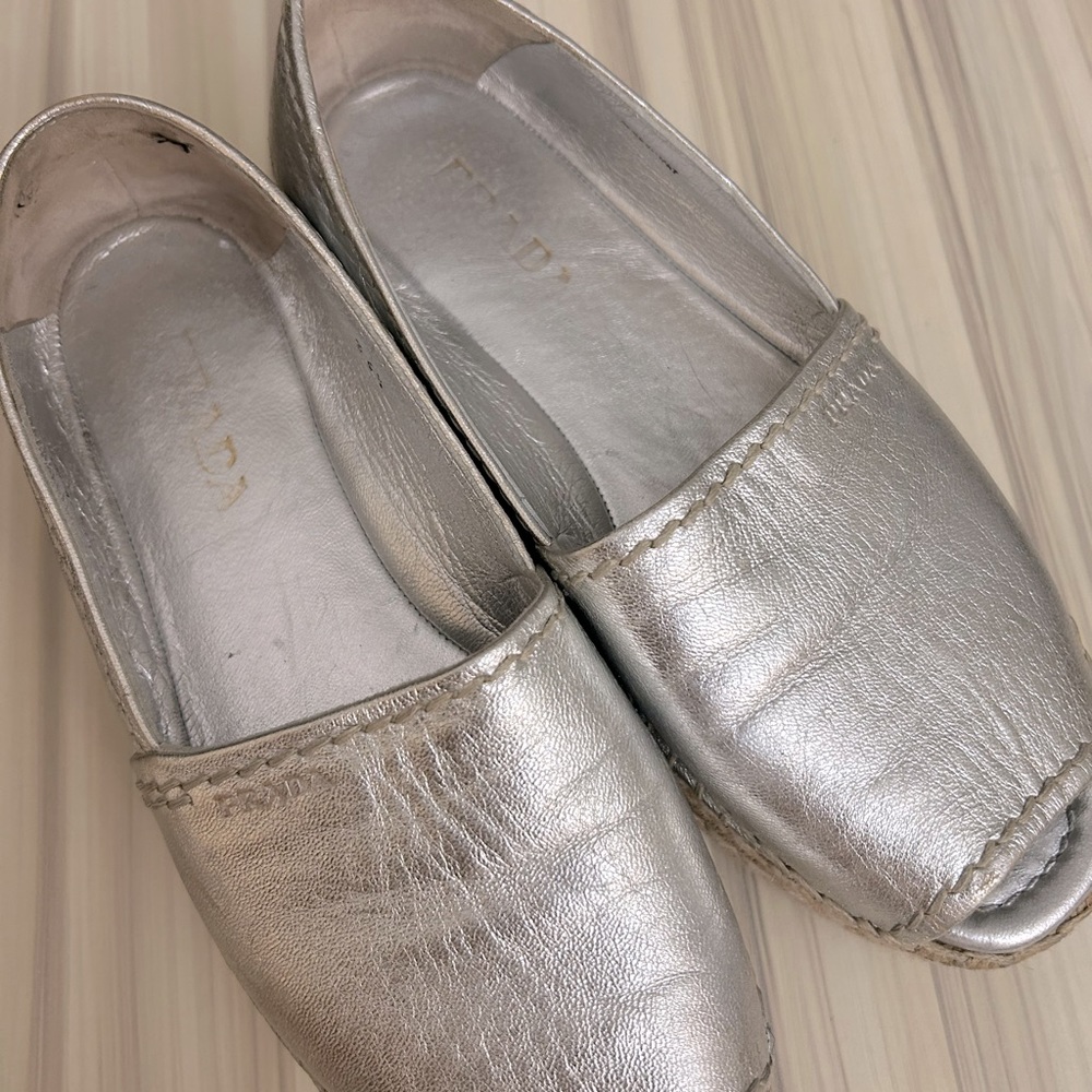 Prada Authentic Silver Espadrille Sandals size IT 36/6